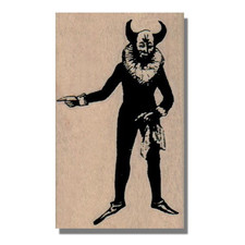 Wood Rubber Stamp, Devil Clown Pointing, Circus, Media, Man,Scary,Spooky,Monster