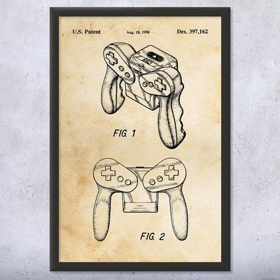 Virtual Boy Controller Patent Wall Art Poster, Canvas or Framed Vr Gift