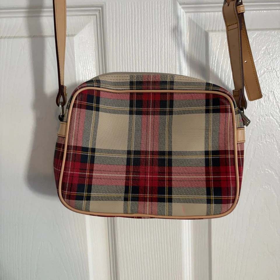 Vintage Tommy Hilfiger Red Green Tan Tartan Plaid Crossbody Purse - Image 3 of 4