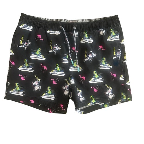 PARTY PANTS Men’s Swim Shorts Intergalactic Alien Jet Ski Flamingos Size X-Large