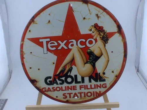 Texaco Star Gasoline Metal Sign 8" Round Vintage Style Garage Man Cave Decor