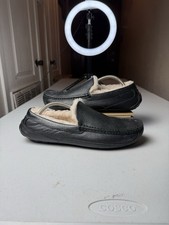 UGG ASCOT BLACK LEATHER MEN'S MOCCASIN SLIPPERS SIZE US 11