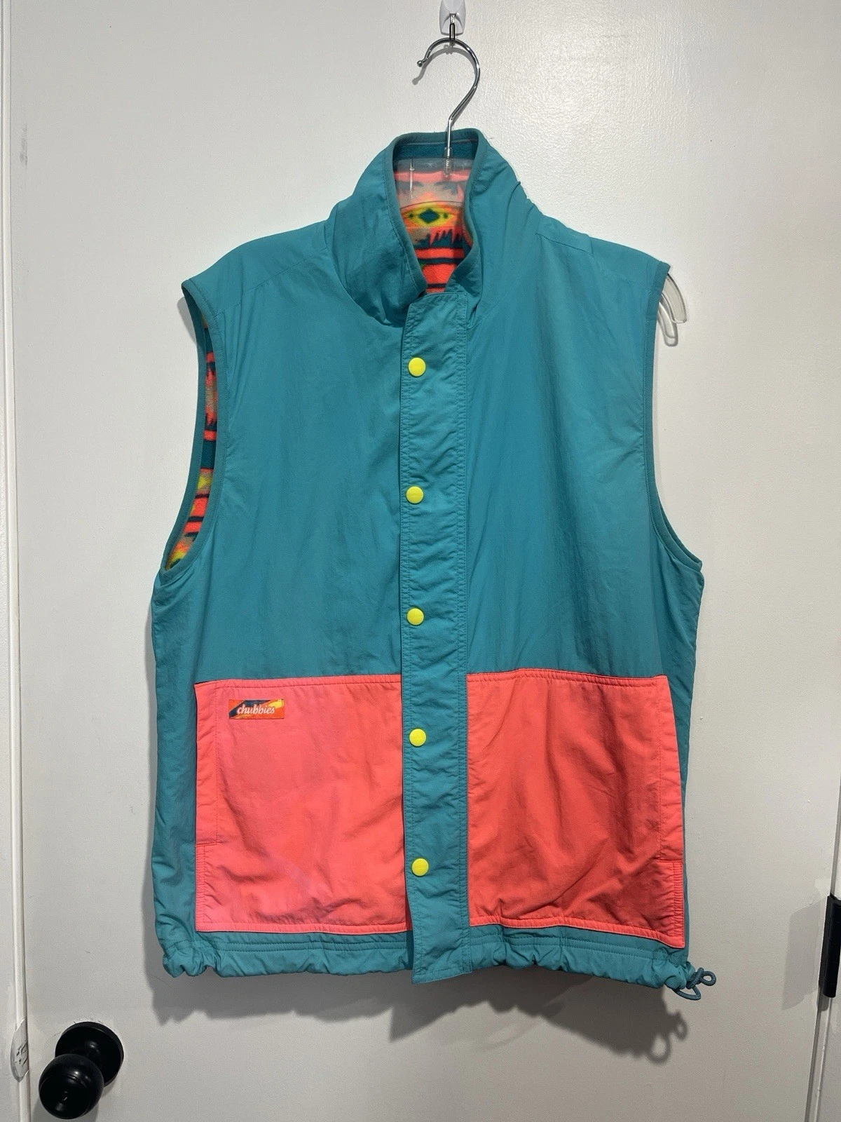 Chubbies Reversible Fleece Pullover Vest Adult Medium Aztec Neon Color Block image 1
