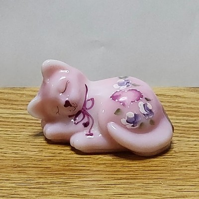 Fenton Hand Painted Glossy Pink With Hand Painted Floral Design