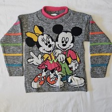 Vintage 90s Mickey and Minnie Mouse XS Sweater Rainbow Bright Shoelaces Disney