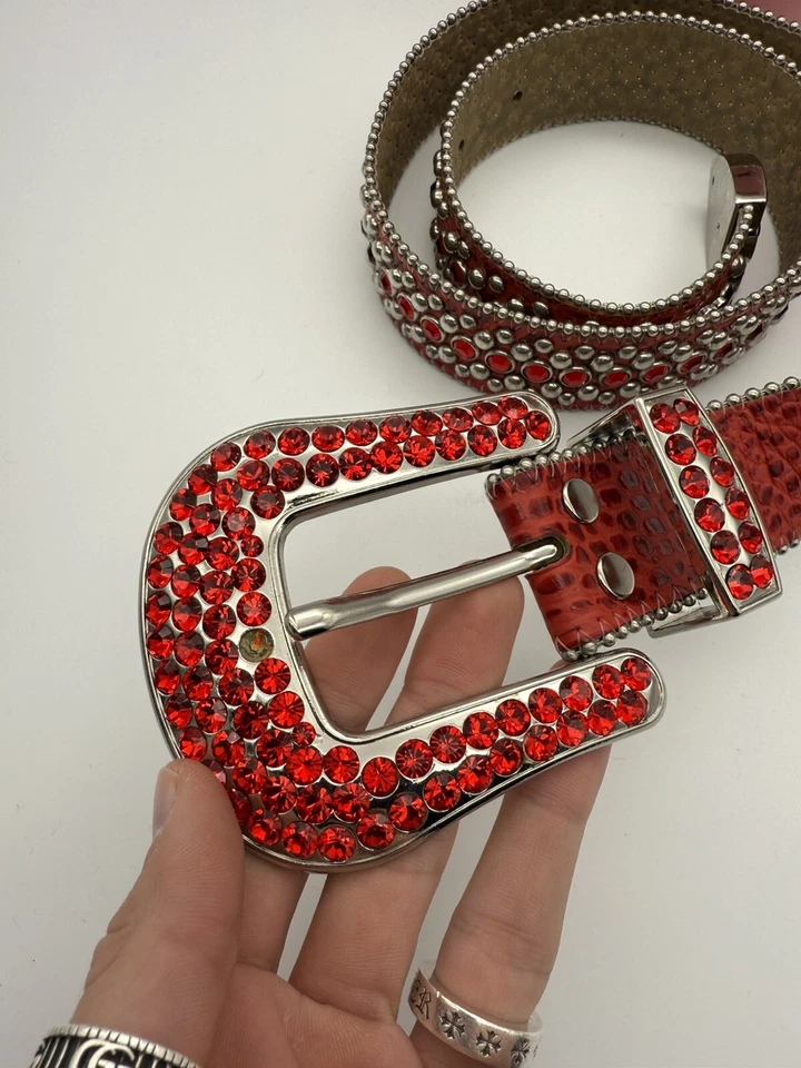 Cinturón de cuero rojo cristal BB Simon Swarovski 34 XL Foto 2 de 4