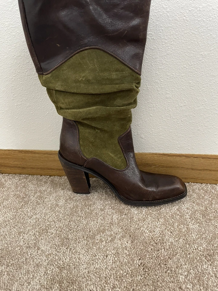 Antonio Melani Botas Mujer Verde Marrón Gamuza Cuero Zapatos Talla 8.5M Foto 4 de 4