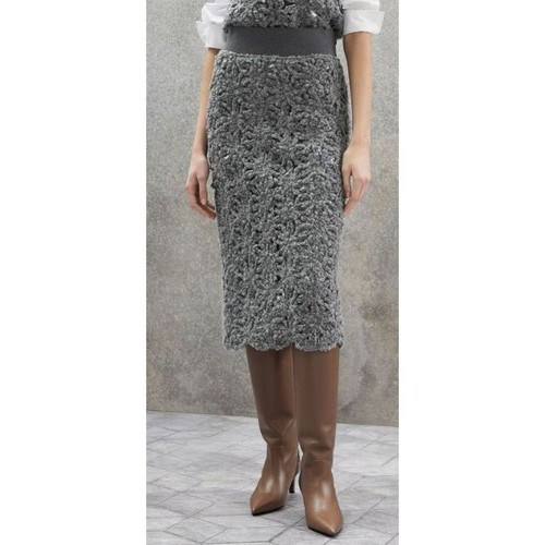 Brunello Cucinelli Floral Paillette Crochet Knit Midi Pencil Skirt L Wool $5,900