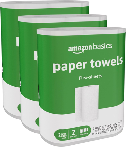 Amazon Basics 2 capas hojas flexibles toallas de papel, 2 rollos básicos = 5 rollos regulares, - Imagen 9 de 11