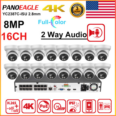 4K 16ch Hikvision Compatible POE CCTV System 8MP ColorVu 2Way Audio Camera Lot 