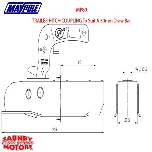 MP80 Trailer Coupling Hitch 50mm Pressed Steel fITS i FOR WILLAIMS