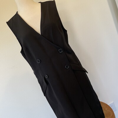 NWT Max Studio Women's Sleeveless Double Breasted Black Dress Lagenlook L $168.