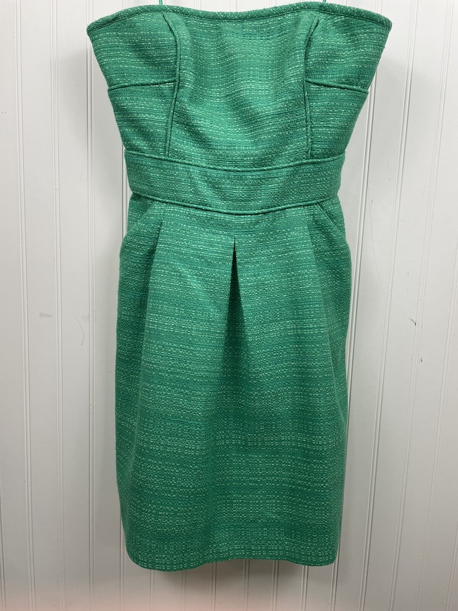 Banana Republic Women's Strapless Green Tweed Dress With Pockets Size 8
