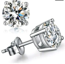 925 Sterling Silver Stud Earrings With High Quality Cubic Zirconia 7mm Unisex