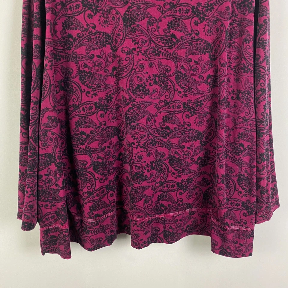 Sudadera Pullover Top Woman Within Terciopelo Suave 3X Rosa Floral Manga Larga Foto 3 de 4