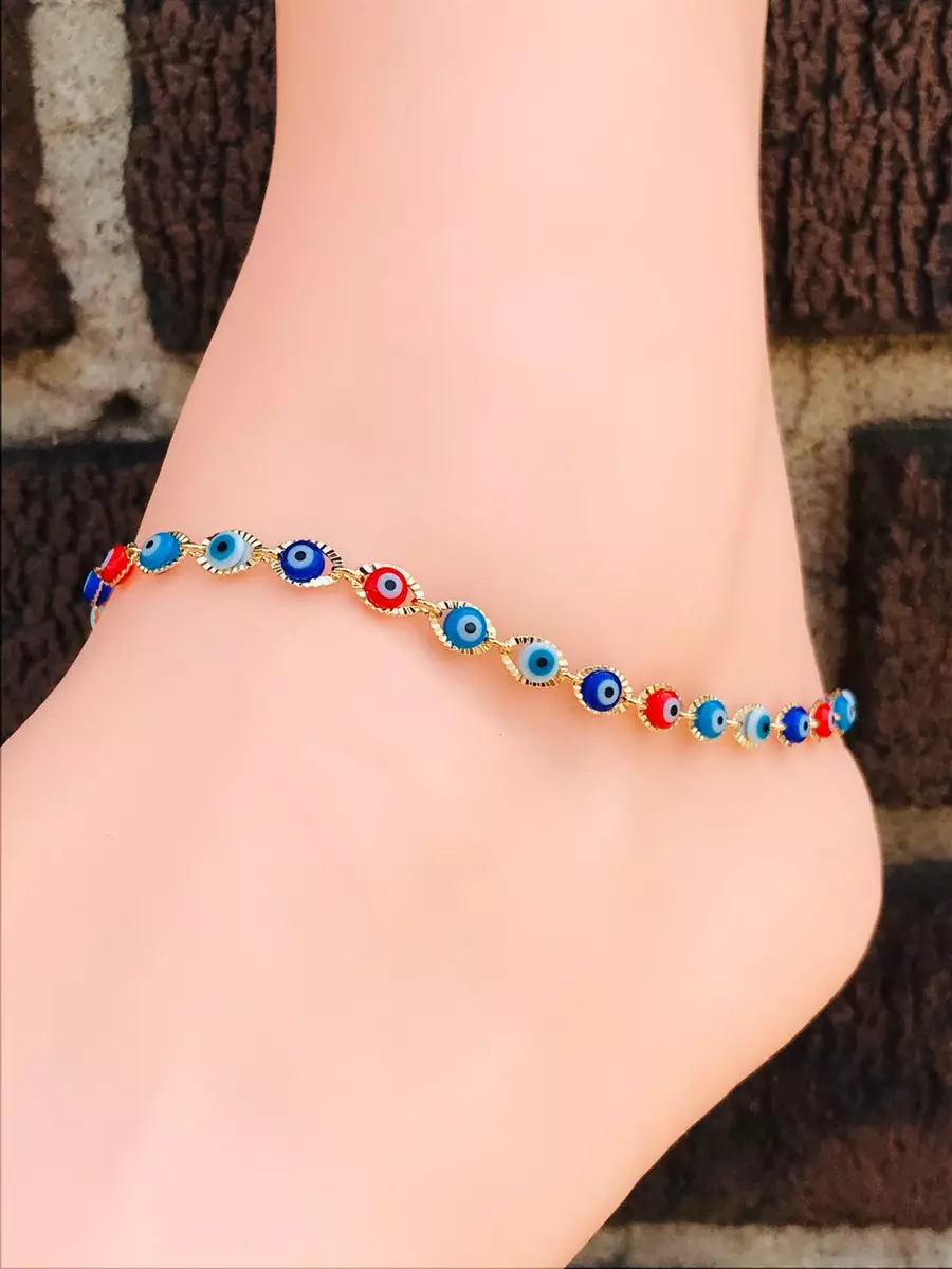 14K GF Anklet Bracelet Evil Eye For Protection Pulsera para pie Mal de Ojo Moda