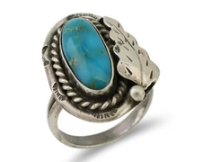 Navajo Handmade Ring 925 Silver Natural Turquoise Signed Jason Livingston C.80's