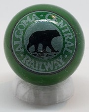 Algoma Central Railway 1" Green Glass Logo Marble w/ Stand