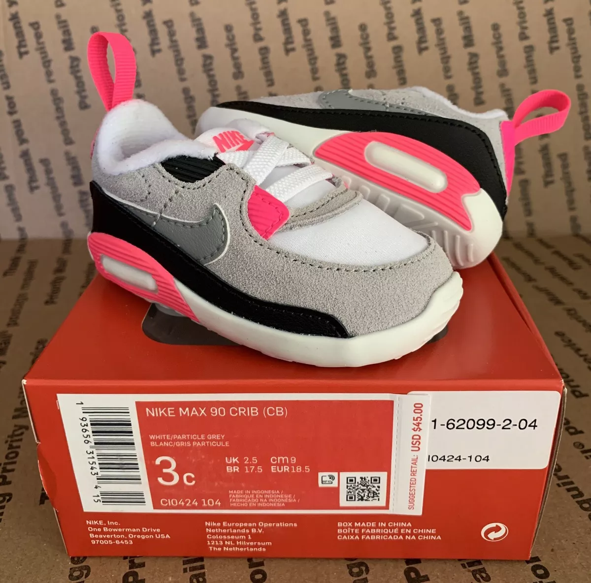 Retro Nike Air Max 90 Recraft Crib CB Rose Pink sz 3c baby girl CI0424 104