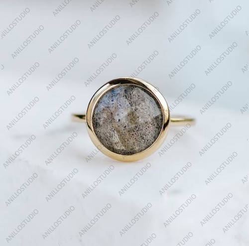 14k Yellow Gold Natural Labradorite Promise Solitaire Ring Ring Size 7 - Picture 3 of 8