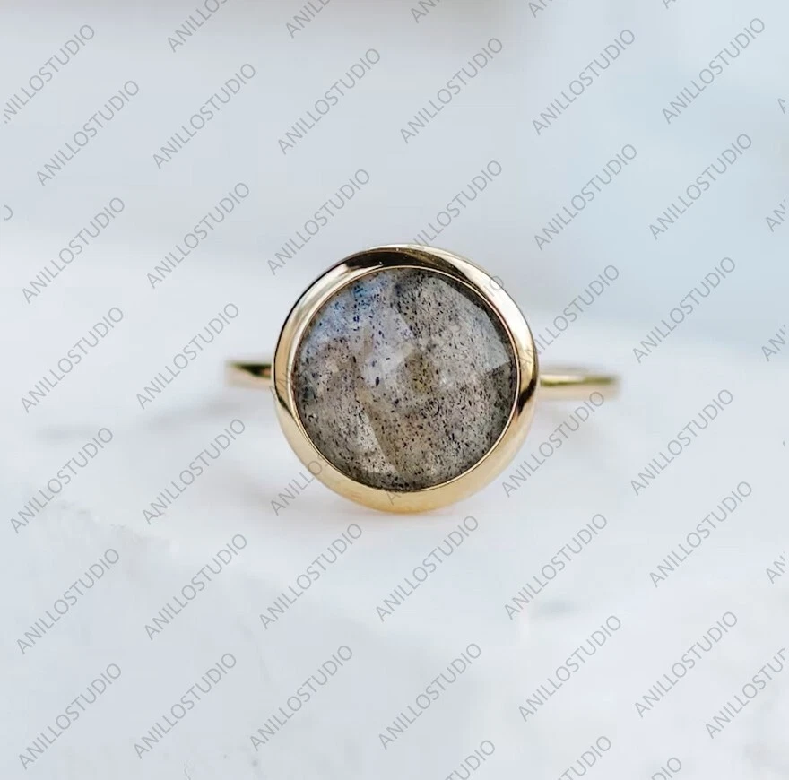 Anillo solitario promesa labradorita natural oro amarillo 14k talla 7 Foto 3 de 4