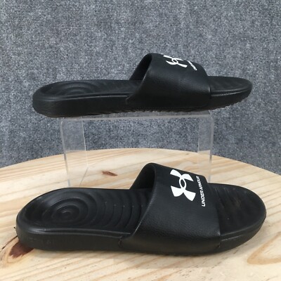 Under Armour Sandals Womens 8 Ansa Fixed Slides Black Slip On Logo 3023772-004