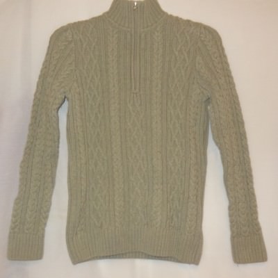 Sweater Green Turtleneck Cable Knit 