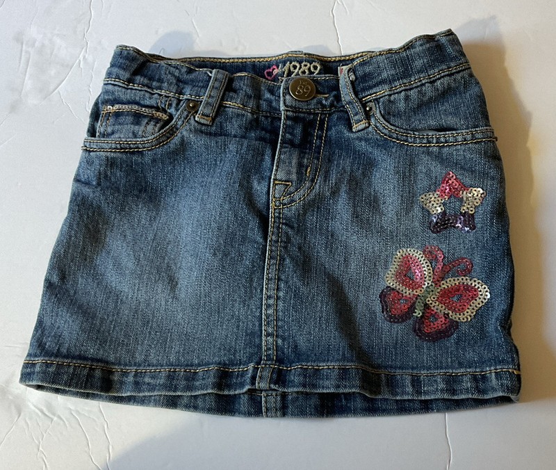 THE CHOLDREN'S PLACE Girls’ Denim Skirt Embroidered Butterfly NAVY Size 5