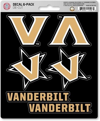 Vanderbilt University Commodores 6-Piece Decal Sticker Set, 5x6 Inch Sheet,...