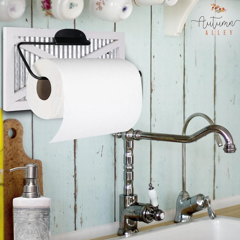Autumn Alley Rustic Farmhouse Barn Door Wood White Paper Towel Holder - Image 2 of 4