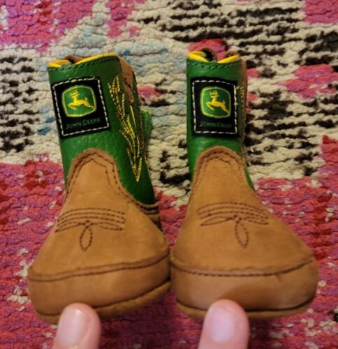 John Deere Soft cowboy boots crib shoes size 1 M baby infant tiny booties farmer - Picture 1 of 5