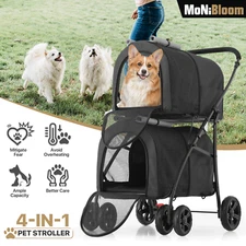 Double Dog Stroller 4 Wheels Folding Travel Carrier Cage w/2 Detachable Carriers