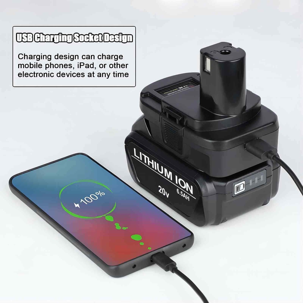 Battery Adapter For Dewalt 20V & Milwaukee M18 To Ryobi 18V – Converts Lithium Batteries For Ryobi Tools, DM18RL, With 5V/2.1A USB Charging Port