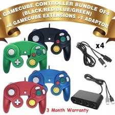 4 Controllers for Gamecube with 4 Extension Cables and 4-Port USB Switch PC Wii