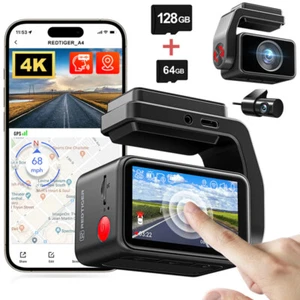 REDTIGER 64+128GB A4 Dash Cam Front and Rear 4K Dash Camera 2" Touch Screen
