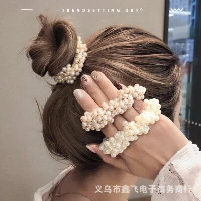 Womens Large Elastic Pearl Hair Band Headdress Scrunchie Accessories Hair Tie