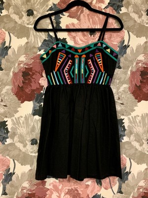 Colorful Embroidered Aztec Dress 