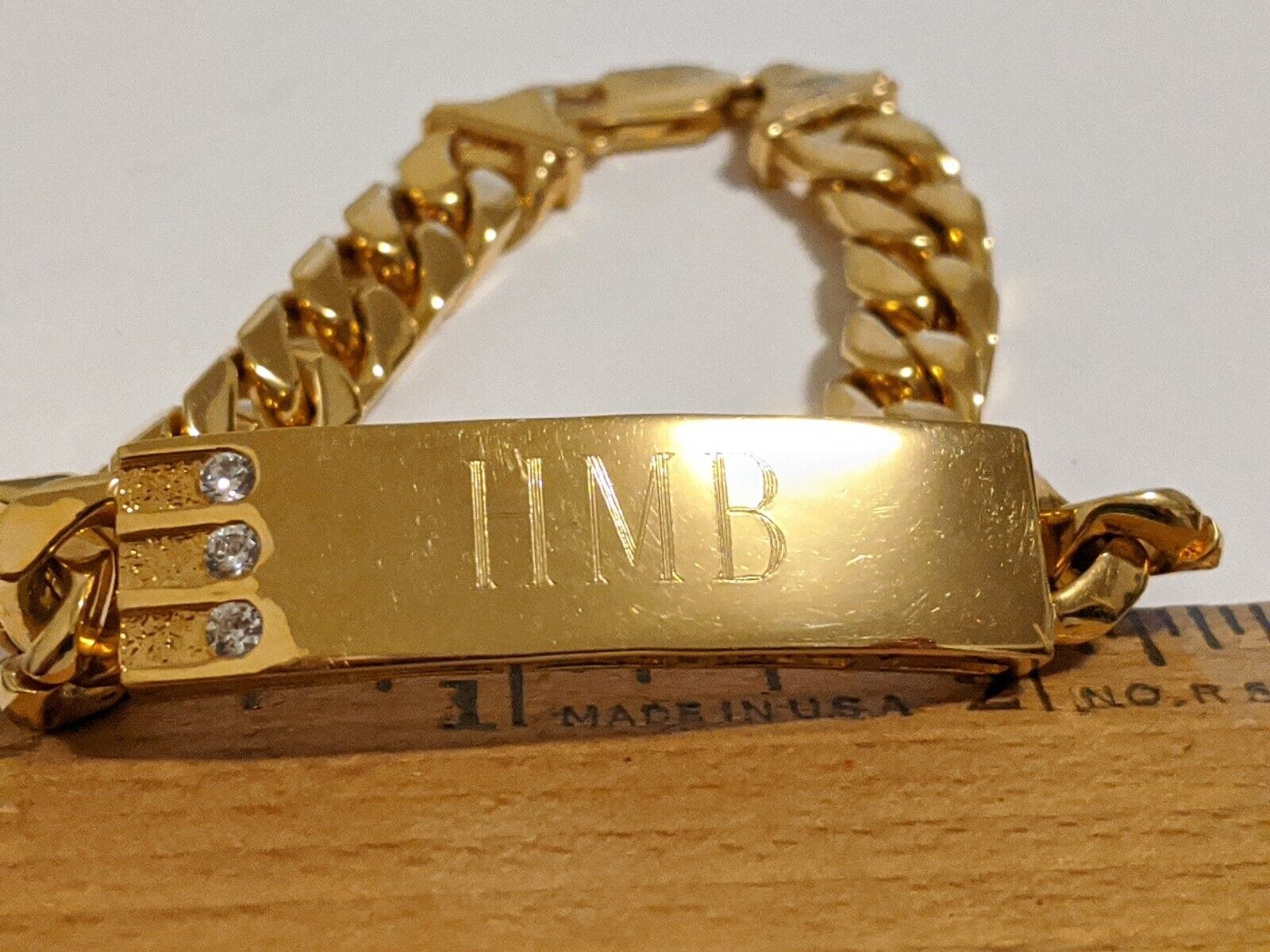 HEAVY GOLD ELECTROPLATE H M B ID BRACELET THE INI… - image 4