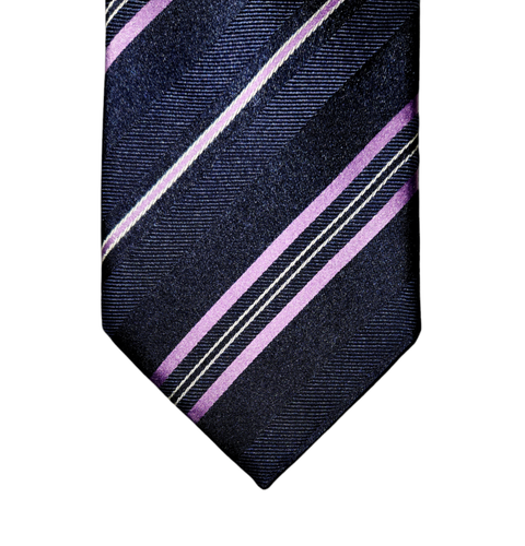 Ermenegildo Zegna Necktie Mens Black Purple Silver Striped Silk Made in Italy