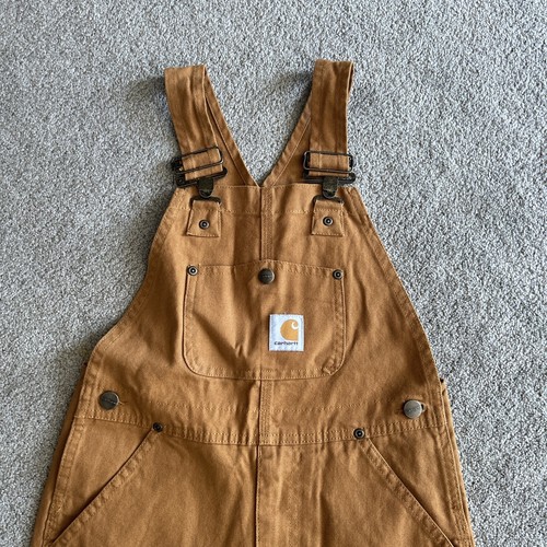 Carhartt Brown/Rust Canvas Double Knee Overall Bib Boy’s Size 7 - Picture 2 of 14