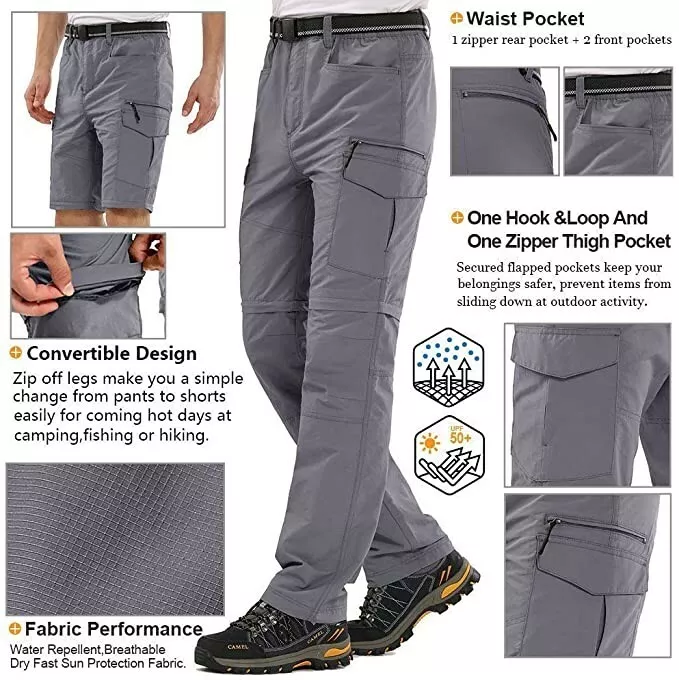 Mens Hiking Pants Quick Dry Lightweight Fishing Pants Convertible