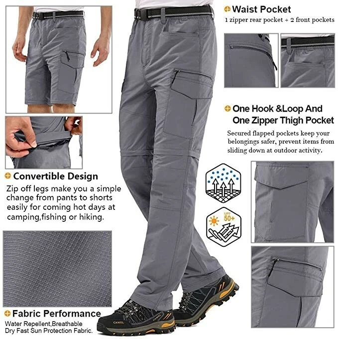 Mens Hiking Pants Quick Dry Lightweight Fishing Pants Convertible Zip Off Cargo