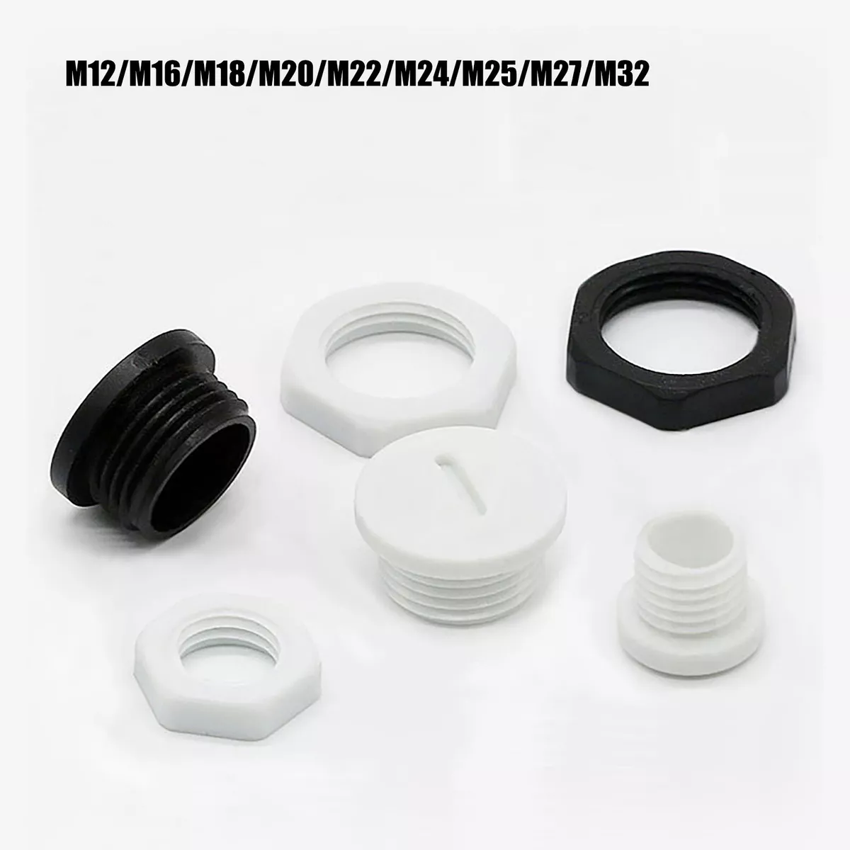 Nylon Plastic Blanking Plugs End Caps & Nut M12/M16/M18/M20/M24