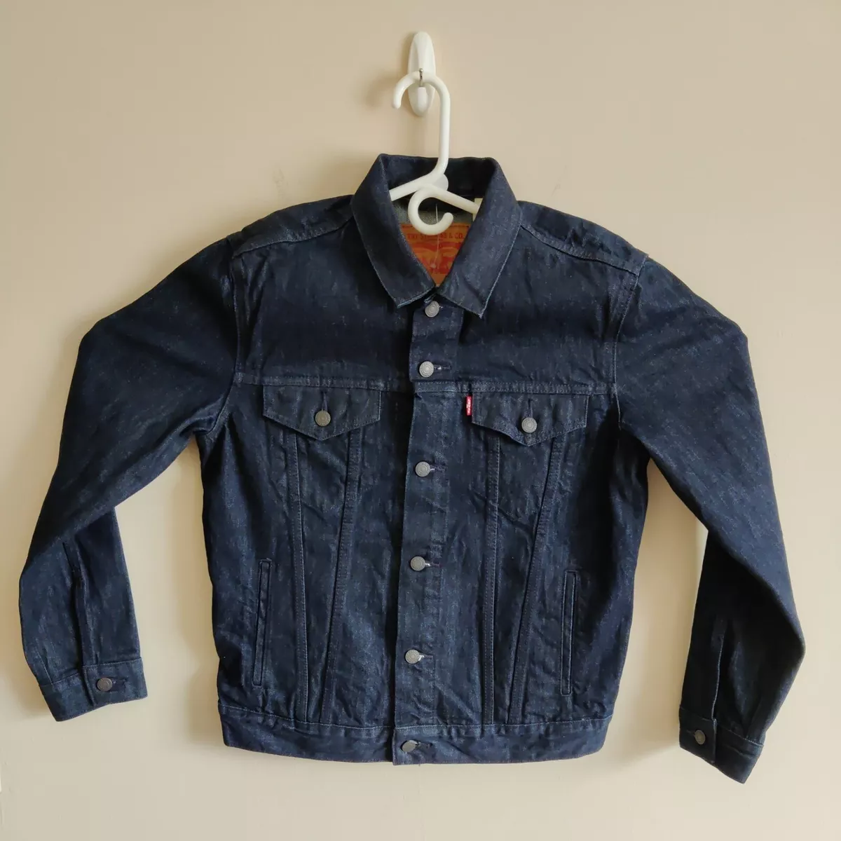 Levis Long Sleeve Denim Trucker Jacket Blue Dark Wash Mens Size M