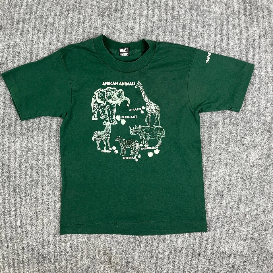 Camiseta Vintage Fruit of the Loom Juvenil Talla 14-16 Verde Animales Africanos Safari Foto 2 de 4