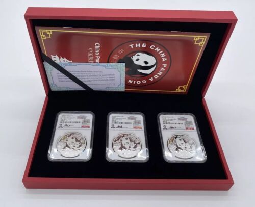 2024 NGC MS70 China Panda 3 Coin Signed 1oz Silver 10 Yuan Set