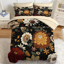 Comforter Set Queen Size, Vintage Mid Century Flower 7 Pcs Bedding for Kids and