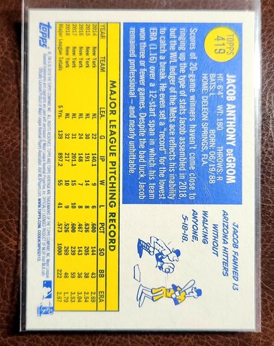Jacob deGrom 2019 Topps Heritage Short Print #419 Mets - Picture 2 of 2