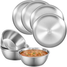 304 Stainless Steel Plates and Bowls Sets - 9 Inch Metal Camping Plates Reusable