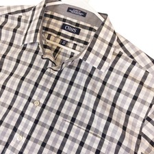 Chaps Mens 18.5 L Black Grey Gingham Wrinkle Free Classic Fit Button Down Shirt
